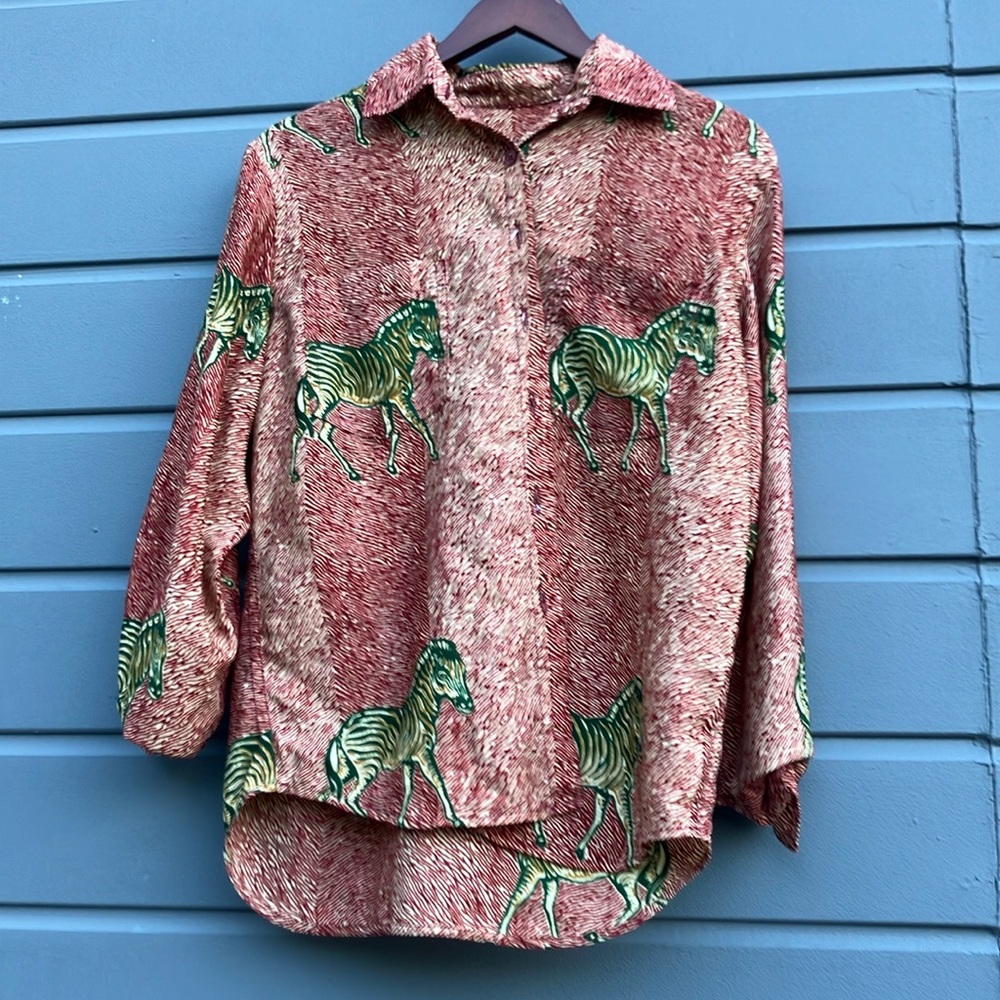 Handmade Red and Green Zebra Print Shirt